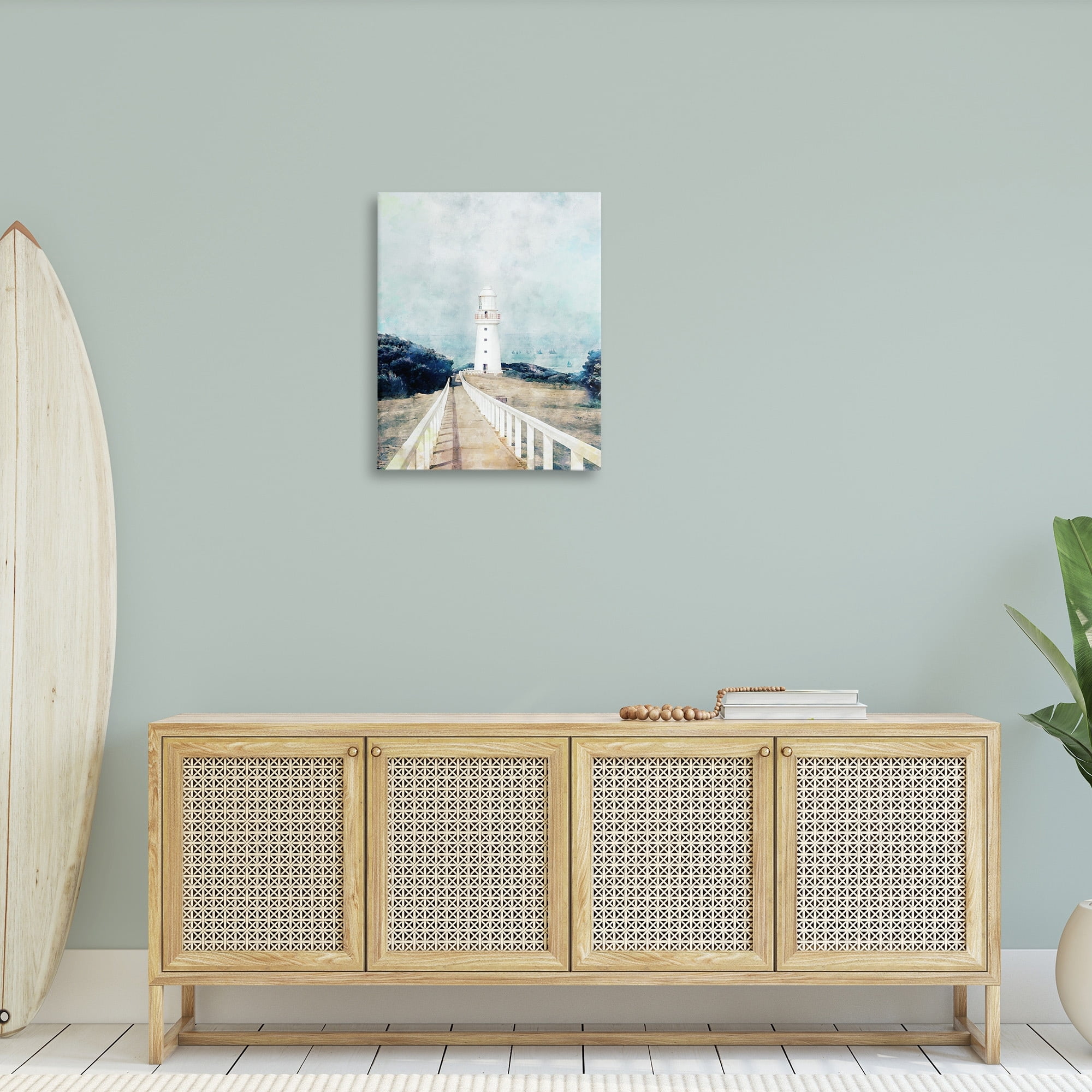 Stupell Industries White Lighthouse Boardwalk Rocky Cliff Coastal Landscape Water, 24 x 30,Design by Ziwei Li