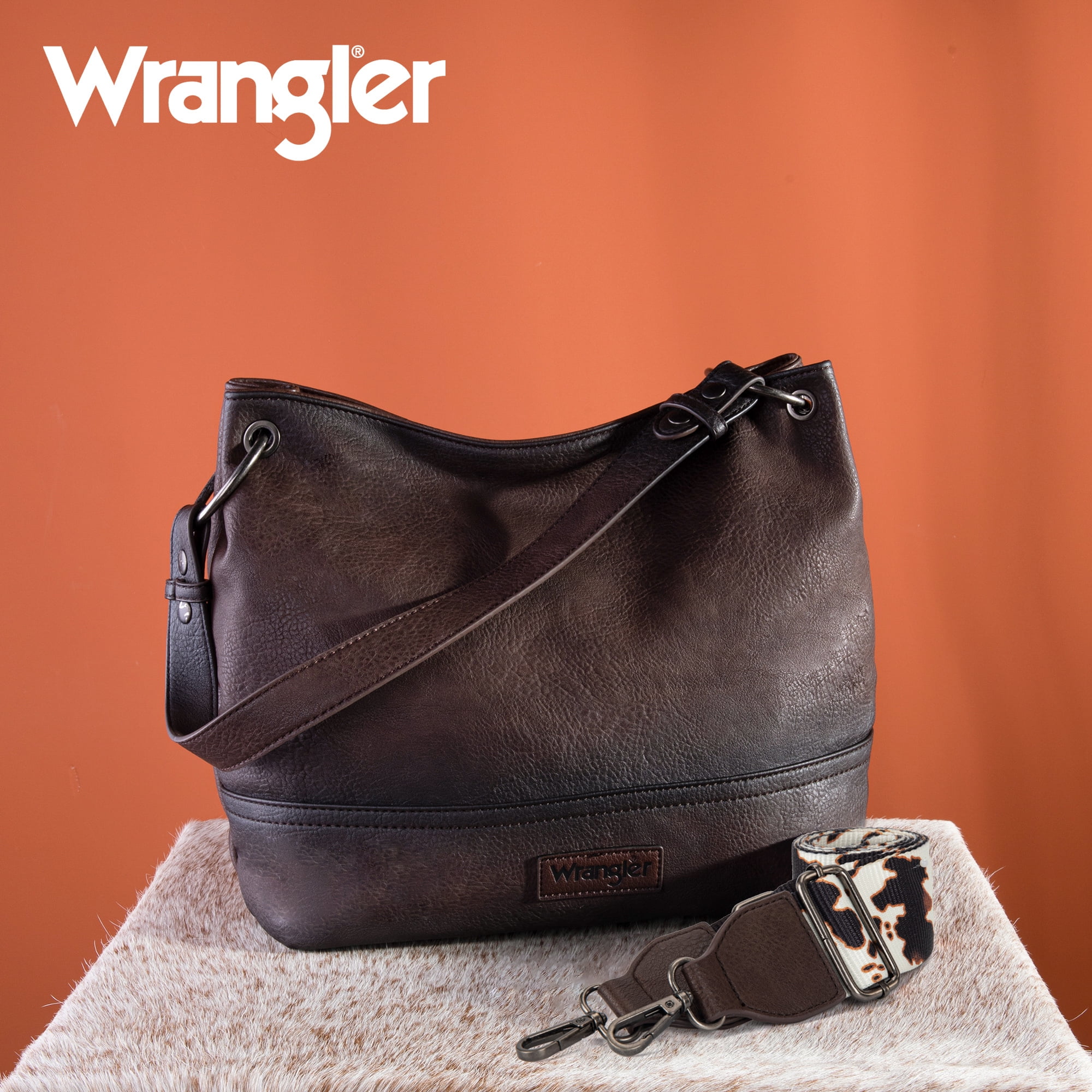 Wrangler Hobo Bags for Women Vegan Leather Top Handle Shoulder Purses and Handbags, Coffee