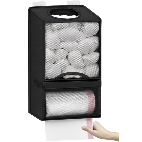 Plastic Bag Holder for Grocery Bags - Large Wall Mount Grocery Bag Holder with Dispenser for Kitchen, Oxford Cloth 2-in-1 Space-saving Plastic Bags Organizer, Black