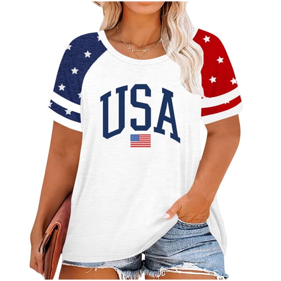 Plus Size American Flag Shirt for Women 4th of July Tshirts USA 1776 Patriotic Tops 250th Anniversary Tee White 4XL