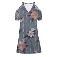 thumbnail image 4 of Women's Casual Dresses A Line Swing Cold Shoulder Short Sleeves Summer Beach Mini Dress Floral V Neck Sundresses, 4 of 5
