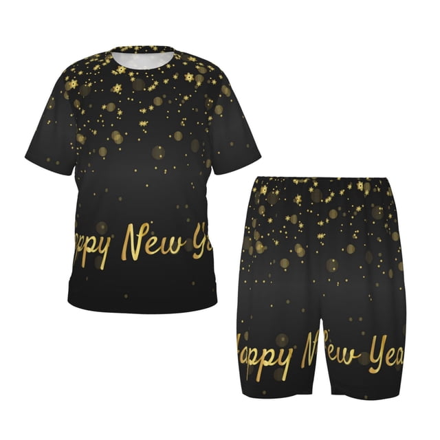 Balery Happy New Year Conjunto de Pijama Infantil de Manga Corta con Estampado – Ropa de Dormir de Algodón Suave-Small