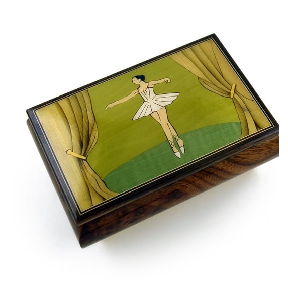 Gorgeous Wood Inlay 30 Note Ballerina Musical Jewelry Box - It's a Small World