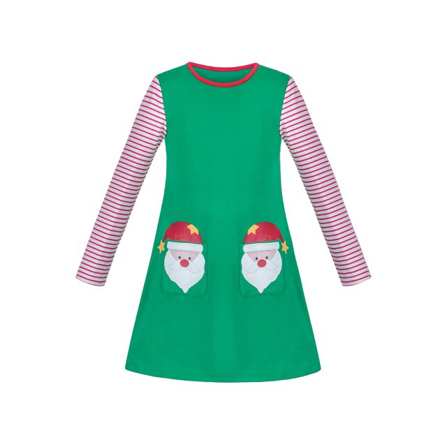 Robe Fille Père Noël Verte Poche Manches Longues Col Rond 3 Ans