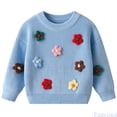 thumbnail image 2 of Fozruso Girl's Floral Crew Neck Sweater Long Sleeve Drop Shoulder Knitwear Cozy Pullover Top,Blue, 2 of 6