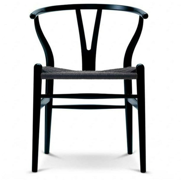 2xhome Black Wishbone Wood Wooden, Woven Seat Dining Chair Black