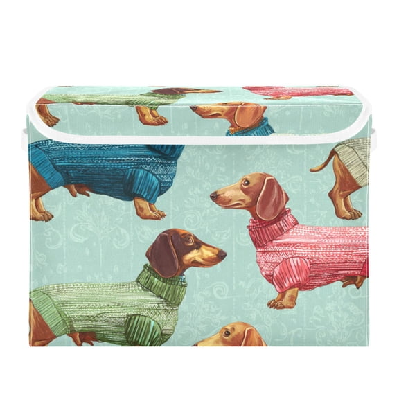 Cute Dachshund in Colorful Sweaters Foldable Storage Bin with Lid and Handle Collapsible Storage Box 16.5 x 12.6 x 11.8 inches