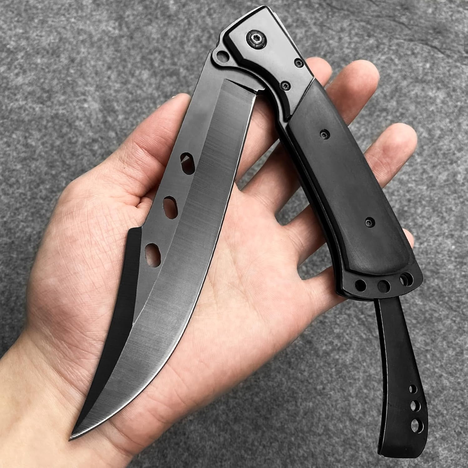 12.7" Lar Folding Knife Tactical Knives with Ebony Handle and Sheath - 7.2" Long Blade Big Pocket for Men EDC Survival Hunting Camping Hiking Tools ()