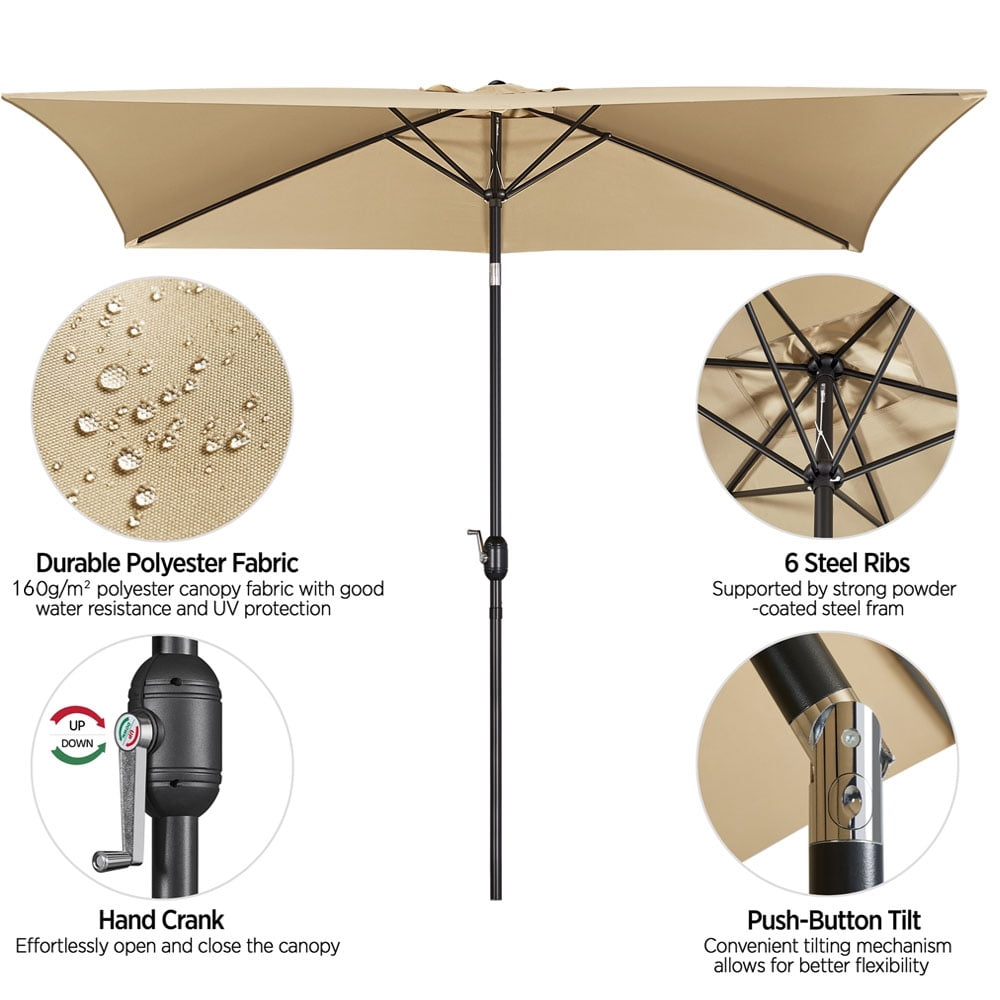 Topeakmart 6.5x10 ft Outdoor Rectangular Patio Umbrella with Adjustable Tilt Angle, Tan