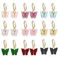 thumbnail image 1 of Pendientes de mariposa Pendientes de aro pequeños Pendientes de mariposa acrílicos coloridos para mujeres Niñas-9 piezas Rojo Verde, 1 of 7