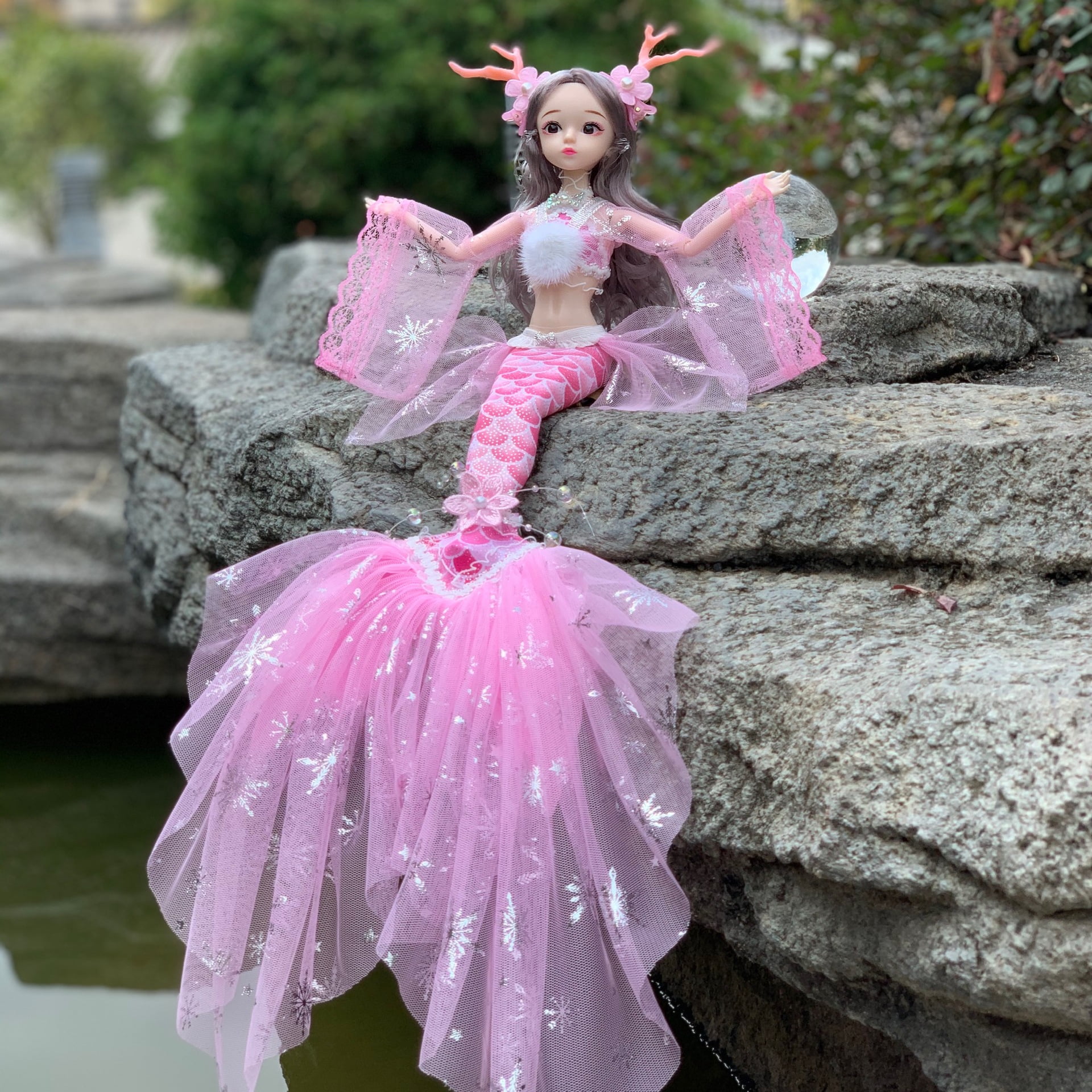 45cm Bjd Doll 13 Joint Movable Mermaid Doll 3D Eye Fairy Tale Outfit For Barbie Toy Gift for Girls，Pink - Walmart.com