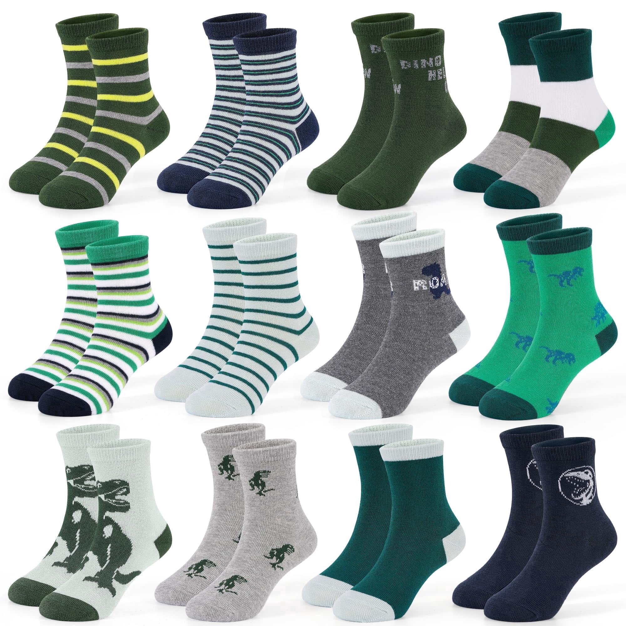 Sptramle 12-Pack Dinosaur Crew Socks for Boys
