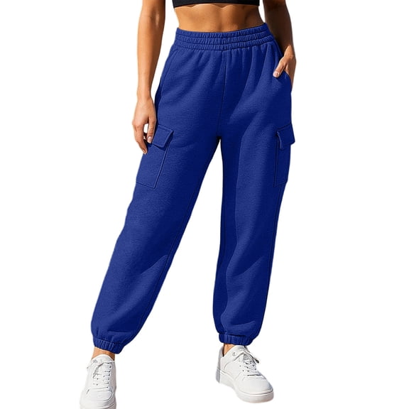 Iyufng Women Cargo Jogger Sweatpants Elastic High Waist Ribbed Ankle Cuff Loose Casual Pants with Pockets
