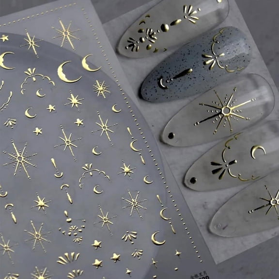 RAGUPEL 2 Sheets Star Nail Stickers Gold Silvery Nail Art Decals Moon Nails Supplies 3D Self-Adhesive Manicure Supplies for Women Versatile Nail Stickers for Nail Art