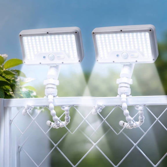 MDCMDCM 2- Pack Solar Motion Sensor Light with 3 Flexible Arms, Solar & USB Rechargeable, 92 LED Outdoor Security Light, 360° Adjustable for Fence, Tree, Pole, Patio, Garden