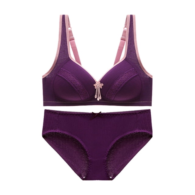 Clothing Set, Womens Large Size Wireless Bra Back Button Push Up Bra Set