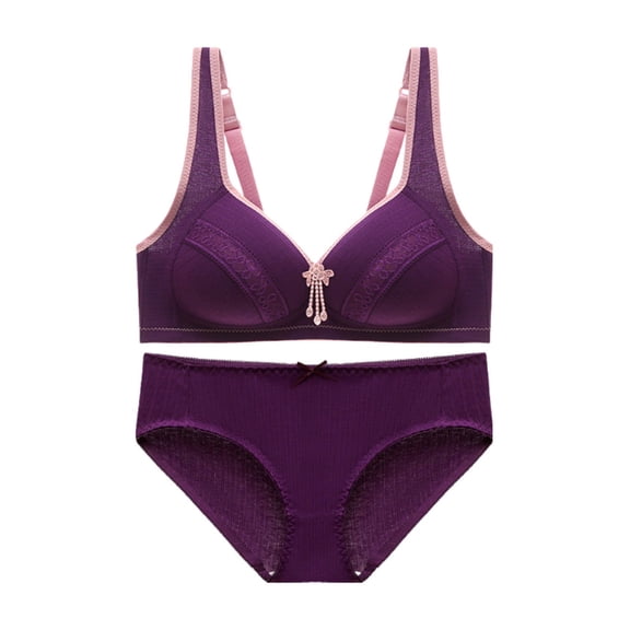 Npasoilc Plus Size Bras and Panty Sets for Women Full Coverage Bras Back Button Sports V-Neck Push Up Bras and Panty Everyday Set