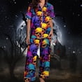 thumbnail image 2 of Halloween Pajamas Halloween Pumpkin Print Plus Size Wide Leg Button Pajamas for Women Set, 2 of 7