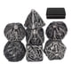 thumbnail image 1 of Juego de 7 Dados Poliédricos Yuxing con Patrón de Calavera Hueca Metal Plata Antigua, 1 of 5