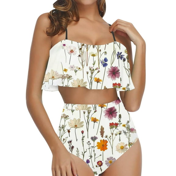 Womens Swimsuits Two Piece Skirt, Tummy Control Swimwear Strapless One Piece Swimsuit Ruched Bathing Suits for Women Slimming Bandeau Tube Top Bikini