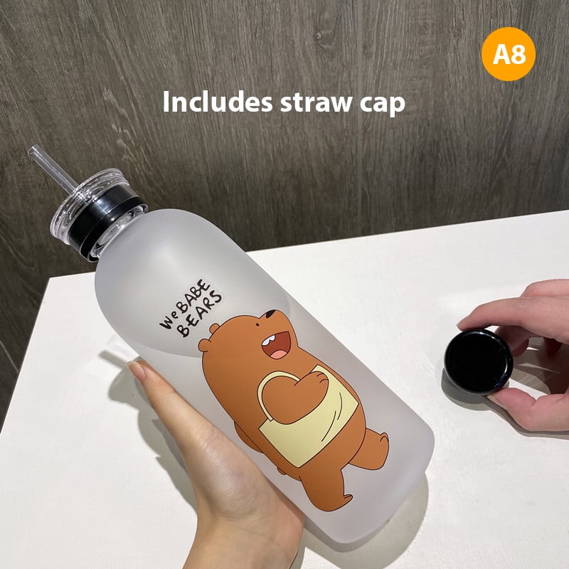 1L Water Bottles, Cute Panda Bear Cup With Straw, Transparent Cartoon Bottle,  Icy Glasses. 