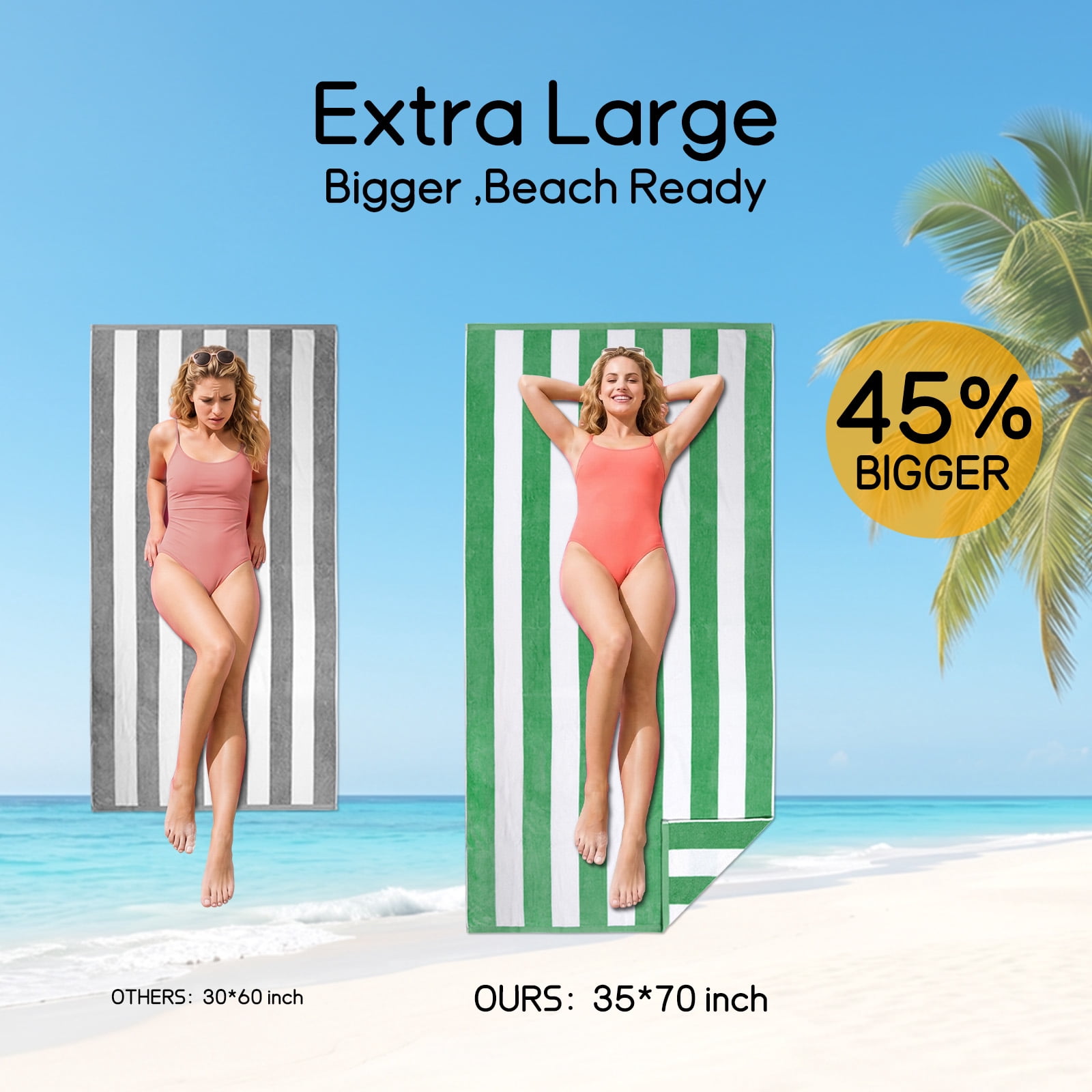 Ouxiaobai Cotton Oversized Beach Towel - 35 x 70 inch Large Size Pool Towel , Striped Cabana Swim Towel