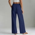 thumbnail image 7 of Linen Cotton Pants Women Wide Leg Elastic High Waisted Beach Flowy Pull On Dressy Casual Baggy Slacks with Pockets, #02 Dark Blue S, 7 of 7