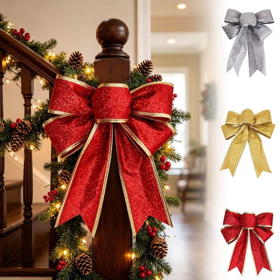 WDOBM Christmas Decorative Bows, Large Fabric Christmas Tree Bows Wreath Garland Party Home Decor, Christmas Tree Bow, Christmas Party Decor for Home Decor Indoor