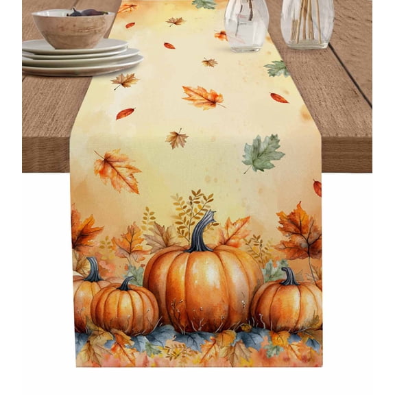 ERUNPONLY Orange Pumpkin Fall Table Runner - 72 Inch Long Thanksgiving Maple Leave Farmhouse Cotton and Linen Blended Dress Scarves Farmhouse Table Runner for Kitchen Dining, Coffee Table, 14"x72"