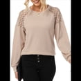 thumbnail image 3 of Blusas de Larga para Mujer, Elegantes, Informales, con Cuello Redondo, de Punto con Encaje de Gofre y Patchwork, Blusas Holgadas A Caqui XL, 3 of 7