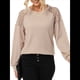 thumbnail image 3 of Blusas de Larga para Mujer, Elegantes, Informales, con Cuello Redondo, de Punto con Encaje de Gofre y Patchwork, Blusas Holgadas A Caqui L, 3 of 7
