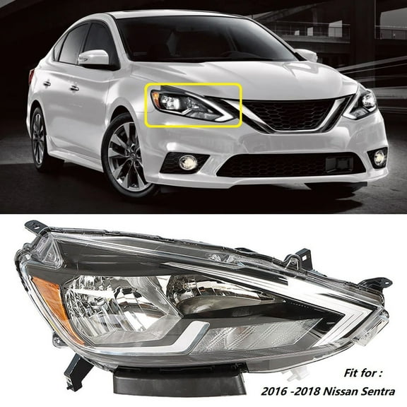 Labwork Headlight Assembly Black Halogen Headlamp Housing NI2503244 Fit for 2016 2017 2018 Nissan Sentra, Front Right (Passenger Side)