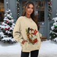 thumbnail image 2 of SCRAWLGOD Christmas Day Women Pullover Long Sleeve Crew Neck Sweatshirts Drop Shoulder Comfortable Casual Tops Loose Fit Clothes for Shopping Running, Snowman Sled Print Beige, M, 2 of 7
