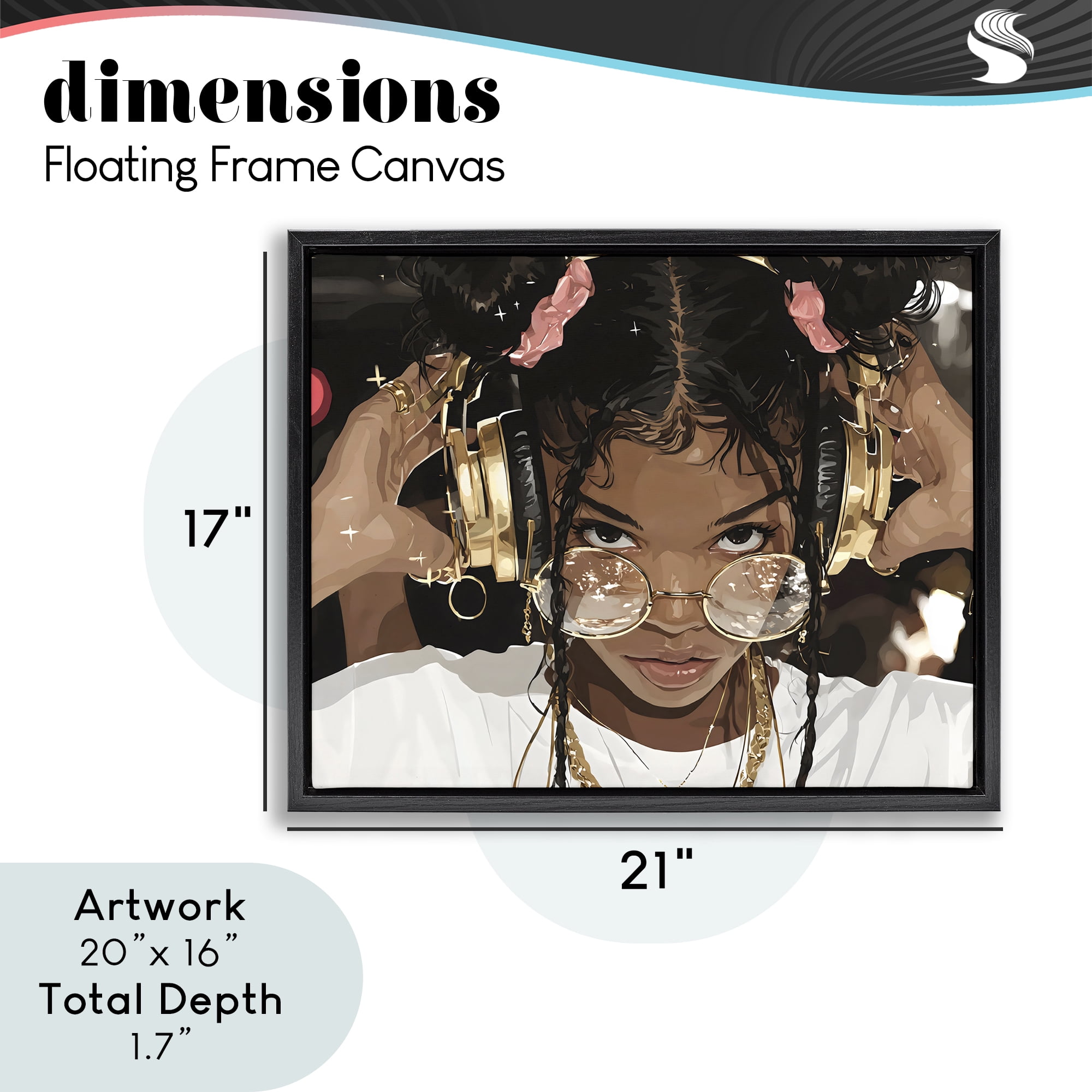Stupell Industries Trendy Girl with Gold Headphones Black Framed Floater Canvas Wall Art, design by Franklyn Gregory