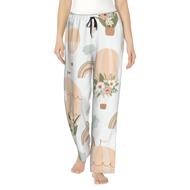 Fotbe Air Balloon and Flower Pantalones de Pijama para Mujer, Pantalones de Dormir, Pantalones Pj con Cordón y Bolsillos-Medium