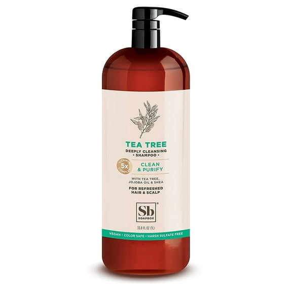 Soapbox Tea Tree Shampoo, Sulfate Free, Paraben Free, Silicone Free, Color Safe, and Vegan Hair Shampoo (33.8 Ounces)