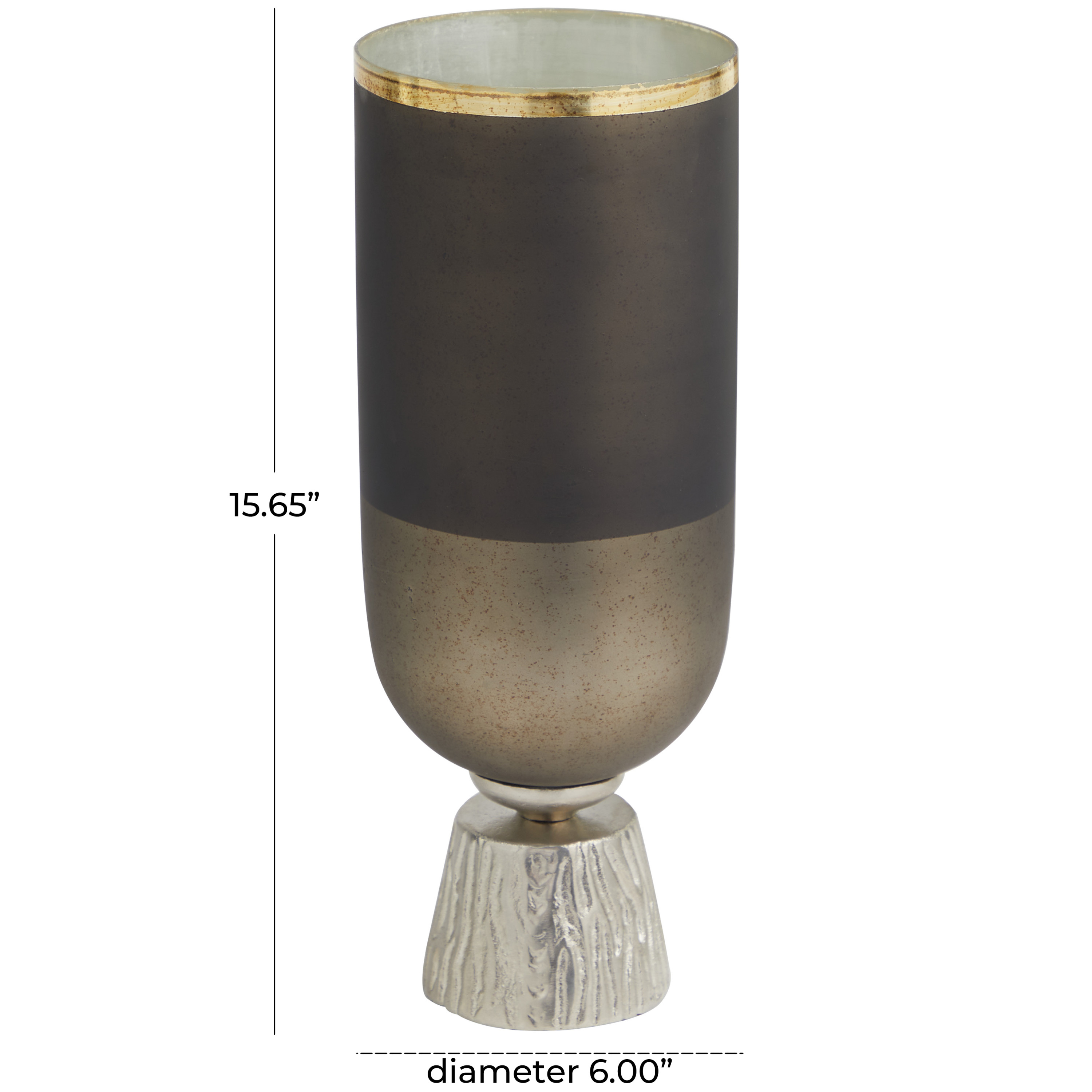 DecMode Bronze Glass Colorblock Candle Holder with Gold Accents and Textured Silver Base