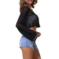 thumbnail image 4 of Cárdigan corto de ganchillo Inspire Chic para mujer, con mangas largas y lazo en la parte delantera, bolero en color negro, talla XS, 4 of 6