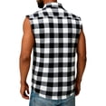 thumbnail image 4 of Fabrcox Plaid Sleeveless Flannel Shirt Men Collared Button Up Men's Tank Tops Big and Tall Color Block Breathable Streetwear Vest Shirt with Pockets Black XXL, 4 of 9