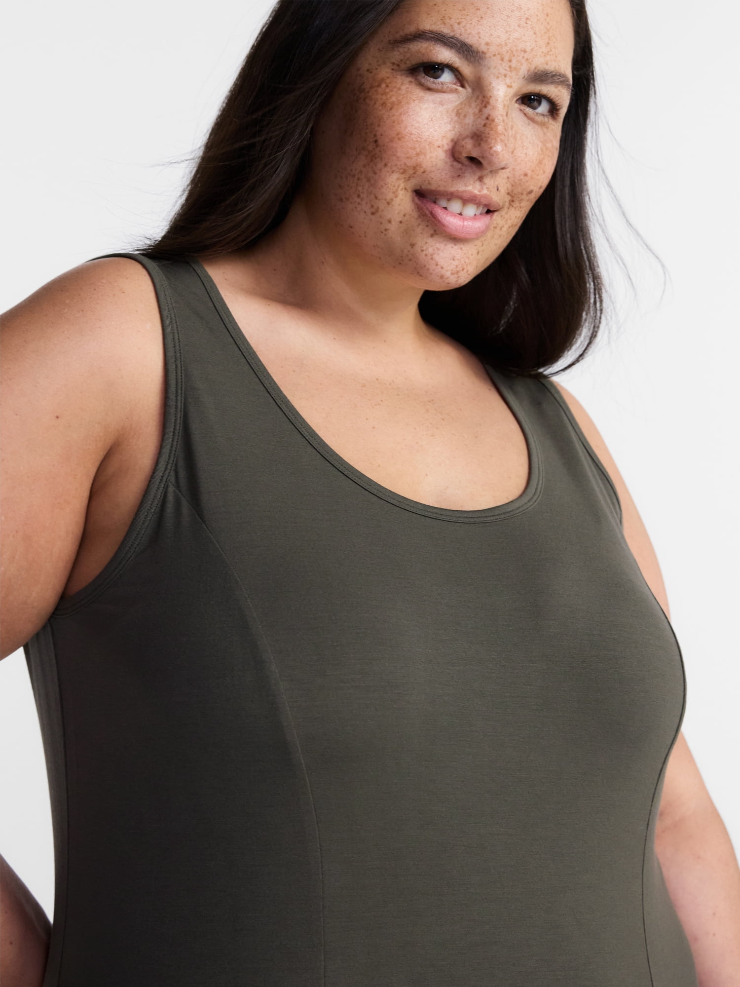 Terra & Sky Women’s Plus Low Scoop Neck Tank Dress, Sizes 0X-5X