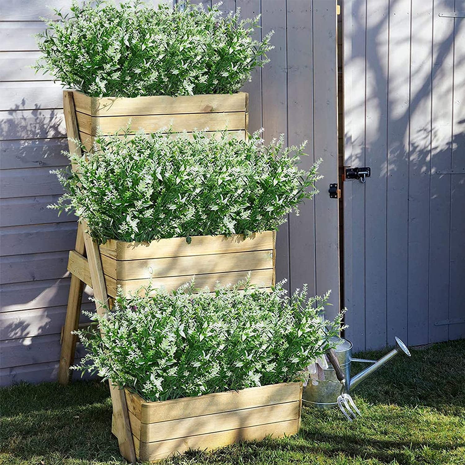 Morttic 16 Bundles Artificial Lavender Plants Outdoor for Home Decoration, Fake Flowers Plastic for Wedding Kitchen Garden Window Box Porch Office Indoor Decor
