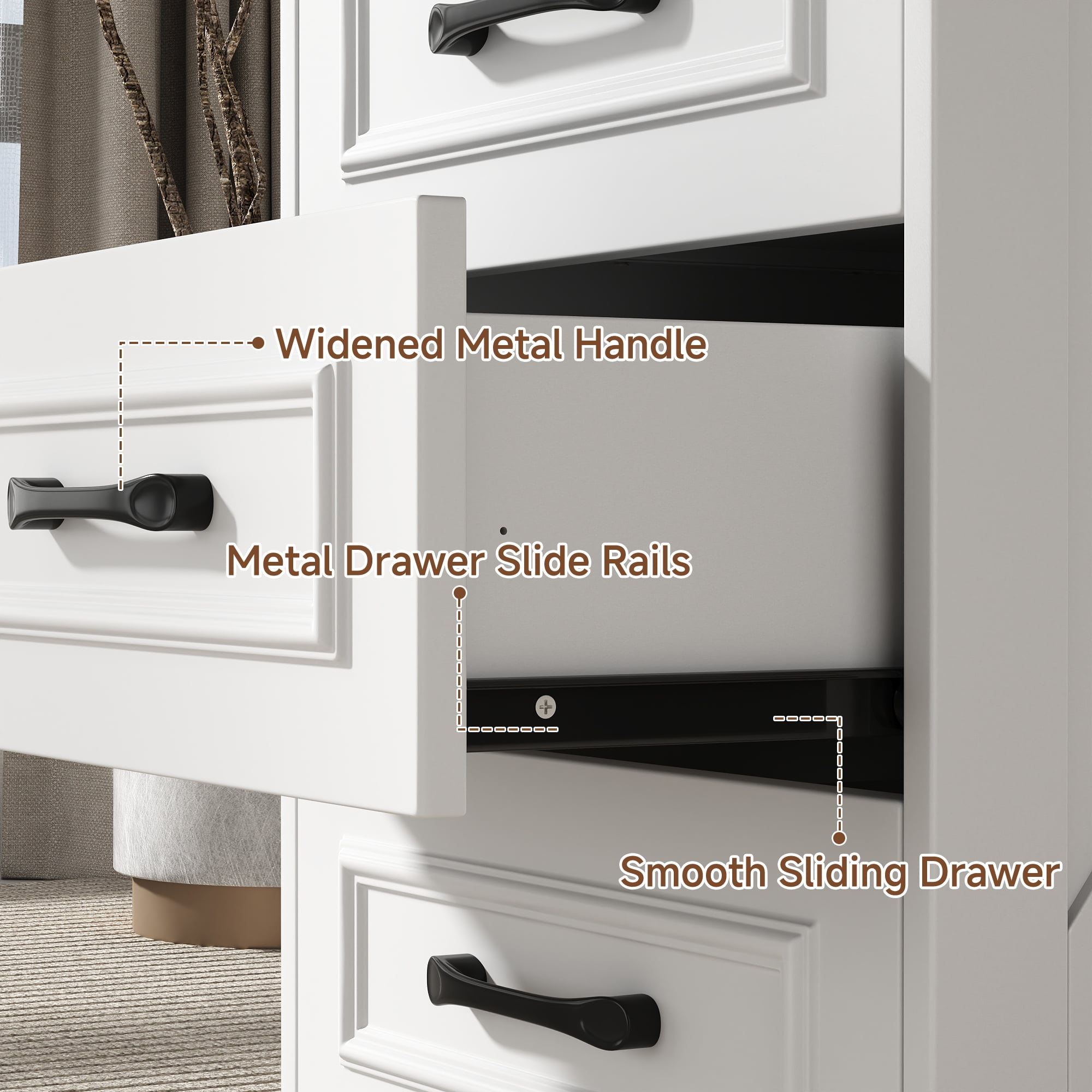 Nightstand, Farmhouse End Table with Charging Station, 3 Drawers Storage for Bedroom