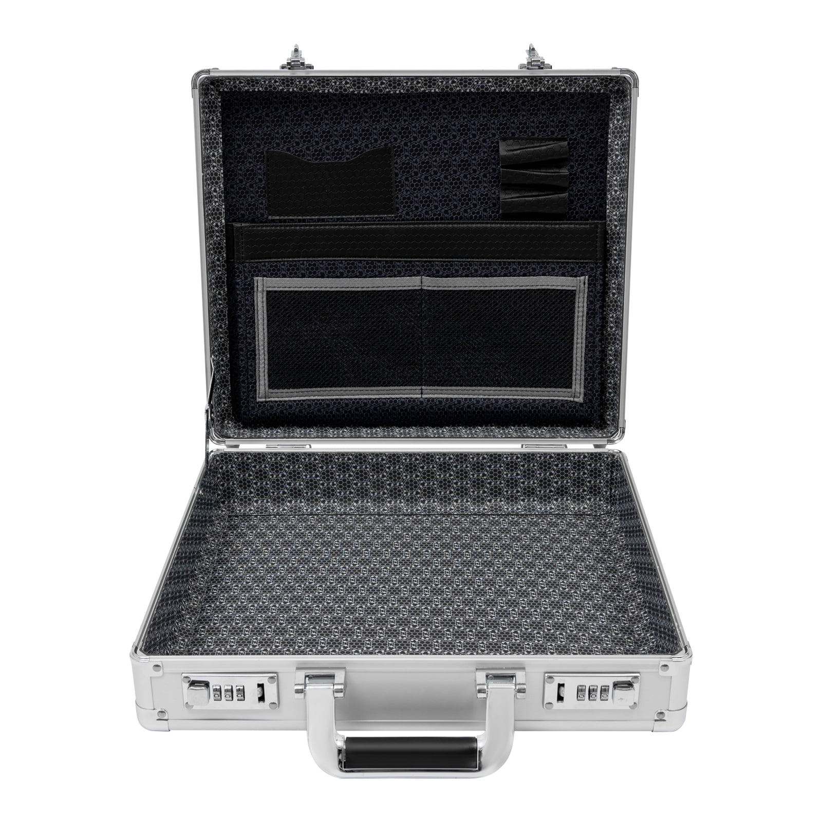 38*33*11 Rectangular Classic Locking Briefcase Aluminum Alloy Safety Box with Shoulder Strap(Silver White)