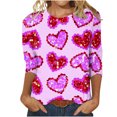 thumbnail image 2 of Qertyioot Chemise Ample à Manches 3/4 pour Femmes T-Shirts d'Été Décontractés Col Rond Imprimé Saint-Valentin Hauts Basiques Blouses, 2 of 5