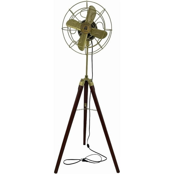 Electric Pedestal Working Vintage Fan With Wooden Adjustable Tripod Stand Royal Navy Floor Fan With Brown Wooden Tripod Working Cooling Fan (Pack Of One) by Nauticaz