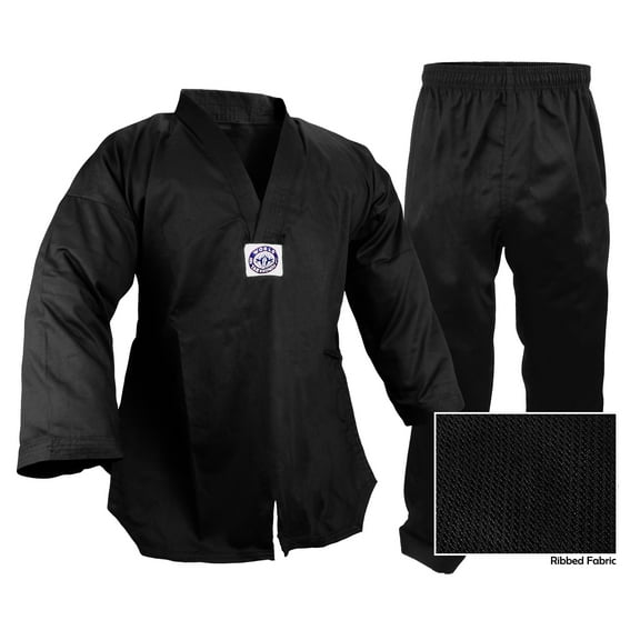 Prowin V-Neck Taekwondo Ribbed Cotton/Poly Fabric Black TKD Gi Uniform