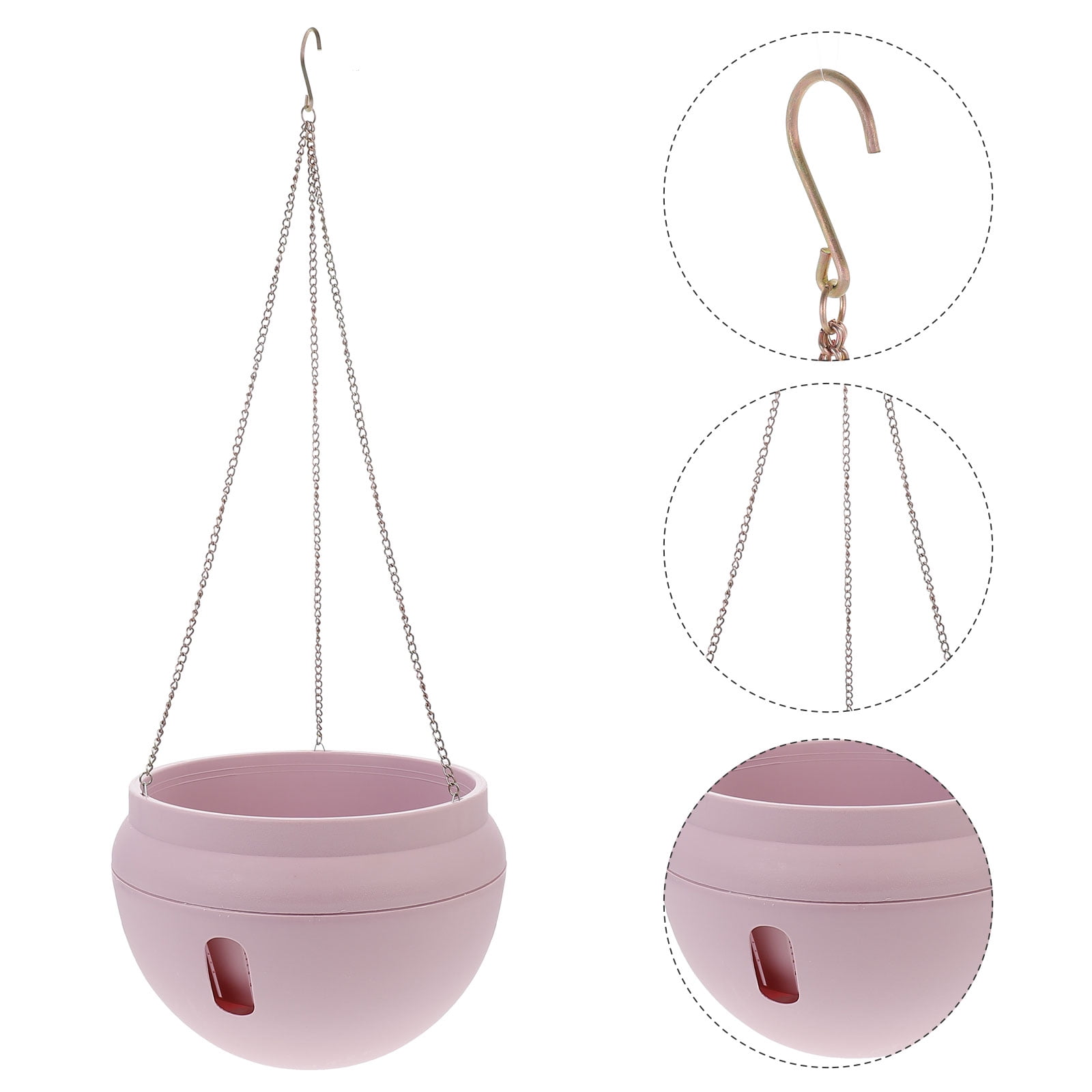 1pc Hanging Flowerpot Plastic Succulent Planter Decorative Plant Orchid Hanging Pot with Chain - Size L (Pink)