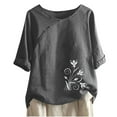 thumbnail image 1 of Blusas de Manga Corta para las Mujeres Impresas Cuello Redondo Camiseta Casual, Blusa de Algodón de Imitación para las Mujeres, 1 of 4