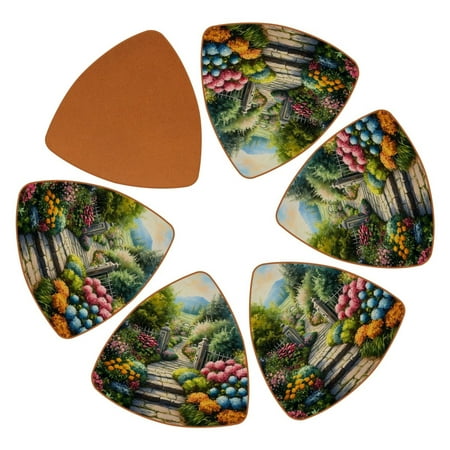 

YZUOUZY Coasters Dining Table Decor Pack of 6 Triangle Microfiber Leather Cool Coasters Oil Painting Wood Stone Stairs
