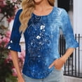 thumbnail image 5 of JTZGDY Cute Floral Tops for Women Dressy Casual Ruffled Half Sleeve Ruched Pleated Crew Neck Graphic T-Shirts Loose Fit Tshirt Tunic Blouse Navy#02 M, 5 of 8